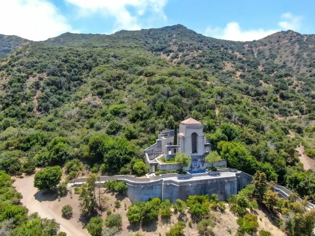 Aerial view of Wrigley Memorial and Botanic Garden on Santa Catalina Island